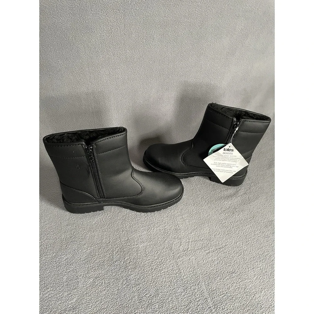Totes Faux Fur Lined Zipper Boots Black Size Men 8m New! Luke 020065 Waterproof
